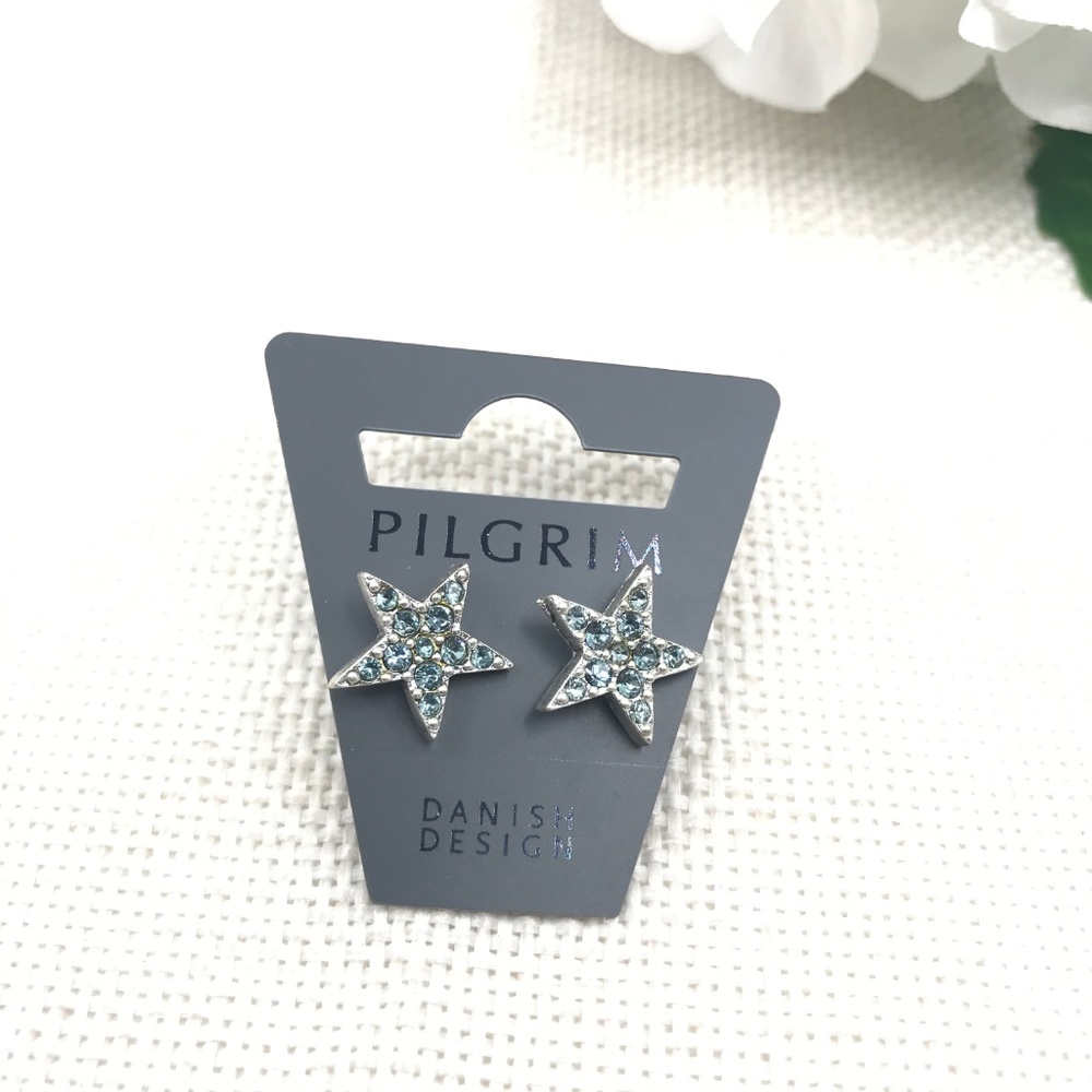 Silver Star Blue Swarovski Crystal Stud Earrings
